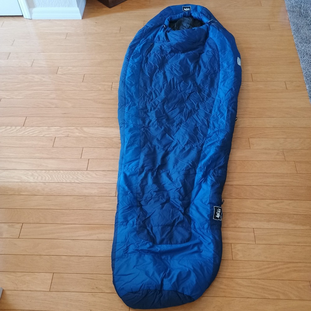 REI Co-op Lumen 25 Men's Regular Synthetic Mummy Sleeping Bag Blue Camping